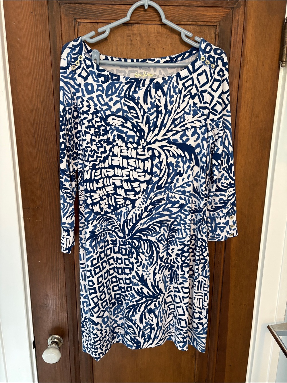 Blue & White Patterned Women's Dress